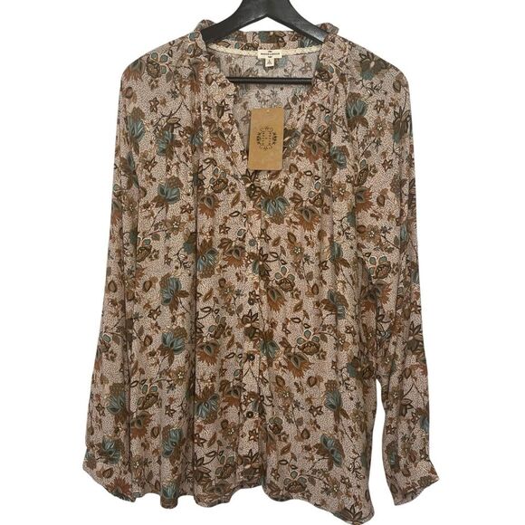 Mason & Belle Floral Ruffle Blouse Top Womens Large Split Neck Long Sleeve Boho - Picture 1 of 6